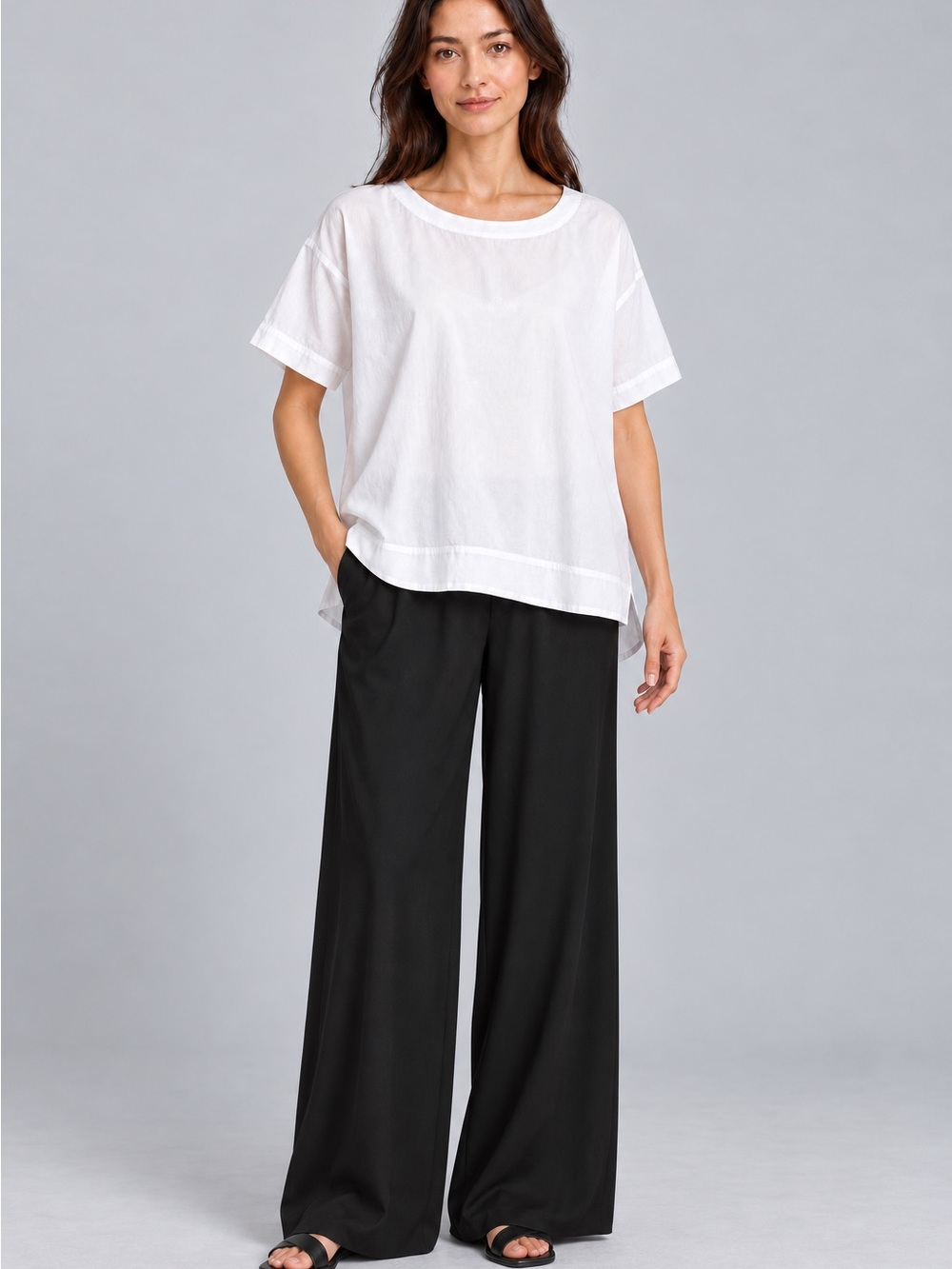 Eileen Fisher White Cotton Short Sleeve Blouse XS Relaxed Fit
